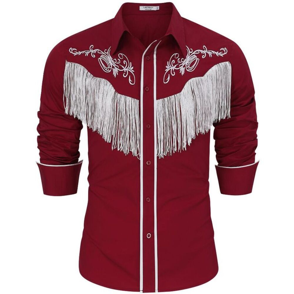 Clearlove Men’s Western Fringe Long Sleeve Shirt Dress Classic Cowboy Style
